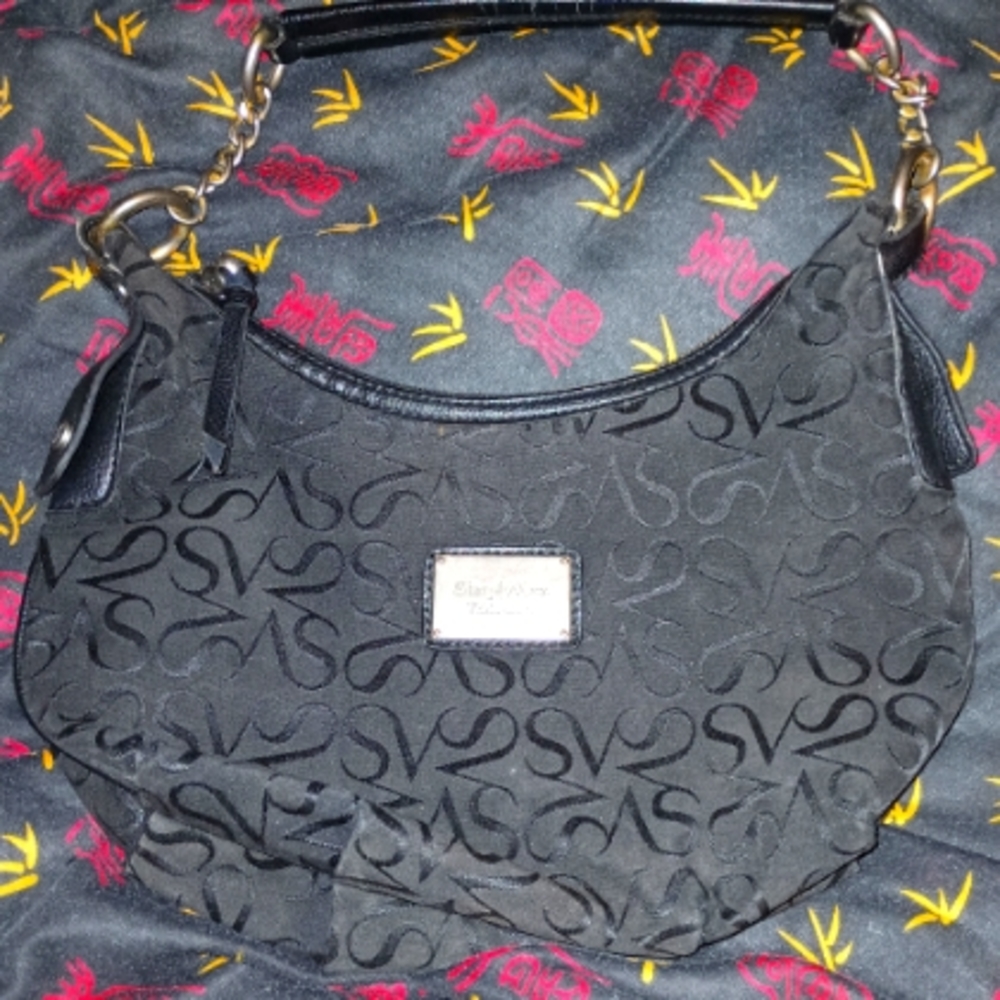 Simply Vera Black Monogram Chain Hobo Purse